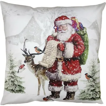 Povlak na dekorativní polštářek Bílo-červený povlak na polštář Santa se zvířátky - 45*45 cm