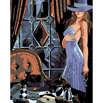 ZUTY Malování podle čísel - ŠACHISTKA V MODRÉM Rozměr: 40x50 cm, Rámování: vypnuté plátno na rám