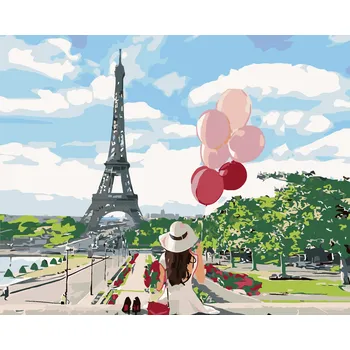 Hračka ZUTY Malování podle čísel - ŽENA S BALONKY PŘED EIFFELOVKOU Rozměr: 40x50 cm, Rámování: vypnuté plátno na rám