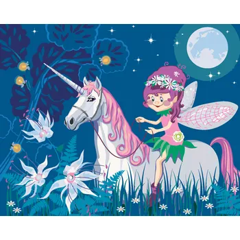 ZUTY Malování podle čísel - MALÁ VÍLA A JEDNOROŽEC Rozměr: 40x50 cm, Rámování: vypnuté plátno na rám