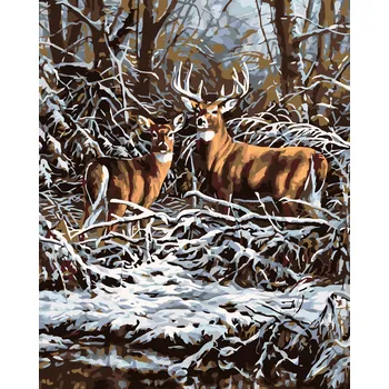 ZUTY Malování podle čísel - JELEN S LANÍ V ROŠTÍ Rozměr: 40x50 cm, Rámování: vypnuté plátno na rám