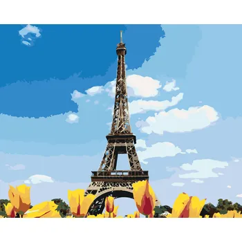ZUTY Malování podle čísel - EIFFELOVA VĚŽ A TULIPÁNY Rozměr: 40x50 cm, Rámování: bez rámu a bez vypnutí plátna