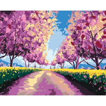 ZUTY Malování podle čísel - SAKURY NA POLNÍ CESTĚ Rozměr: 40x50 cm, Rámování: bez rámu a bez vypnutí plátna