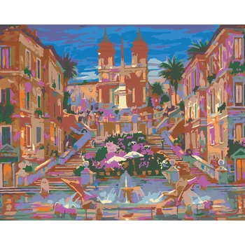 ZUTY Malování podle čísel - FONTÁNA A KVĚTINY POD PALÁCEM Rozměr: 80x100 cm, Rámování: vypnuté plátno na rám