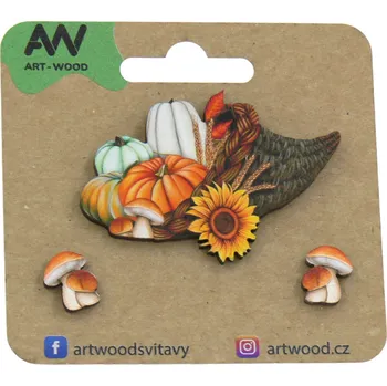 Brož art-wood.cz Dřevěná brož + náušnice - podzimní košík, hřib