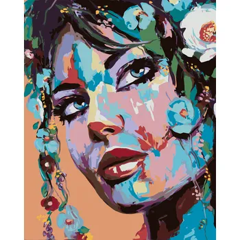 ZUTY Malování podle čísel - POP-ART PORTRÉT ŽENY S KVĚTINAMI Rozměr: 40x50 cm, Rámování: bez rámu a bez vypnutí plátna