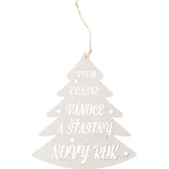 Vánoční dekorace Dřevěná dekorace, závěs, STROMEČEK S NÁPISEM, 20x20 cm, 1 kus