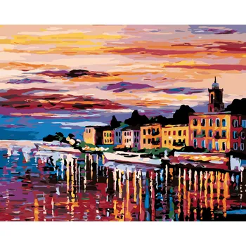 Hračka ZUTY Malování podle čísel - MĚSTO U ŘEKY Rozměr: 40x50 cm, Rámování: vypnuté plátno na rám