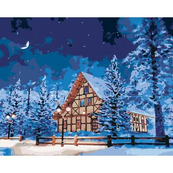 ZUTY Malování podle čísel - ZASNĚŽENÝ SRUB NA HORÁCH Rozměr: 40x50 cm, Rámování: bez rámu a bez vypnutí plátna