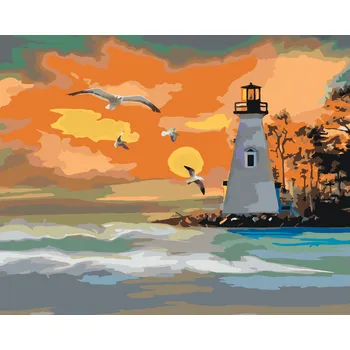 ZUTY Malování podle čísel - ZÁPAD SLUNCE A MAJÁK Rozměr: 40x50 cm, Rámování: bez rámu a bez vypnutí plátna