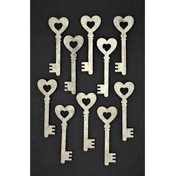 Dřevěná dekorace - KLÍČ, 4,7x1,6cm, šedá, 10 ks/bal.