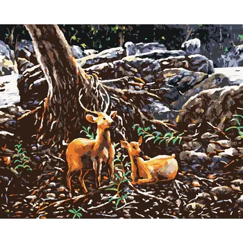 Hračka ZUTY Malování podle čísel - DVA JELENI V LESE Rozměr: 40x50 cm, Rámování: vypnuté plátno na rám