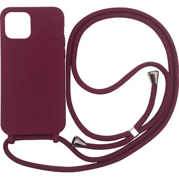 Pouzdro na mobilní telefon Gumový ochranný kryt se šňůrkou na krk pro Apple iPhone 15 - Vínový