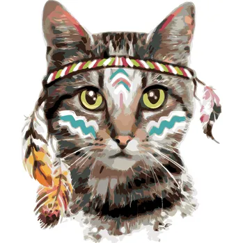 ZUTY Malování podle čísel - KOČKA S INDIÁNSKOU ČELENKOU Rozměr: 40x50 cm, Rámování: bez rámu a bez vypnutí plátna