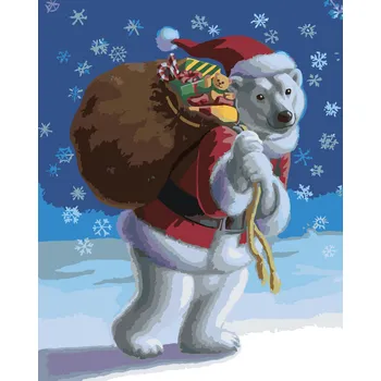 ZUTY Malování podle čísel - MEDVÍDEK PŘEVLEČENÝ ZA SANTU (SUE ELLEN BROWN) Rozměr: 40x50 cm, Rámování: bez rámu a bez vypnutí plátna