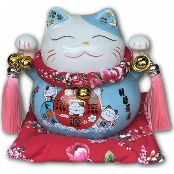 Jade Temple Porcelánová kočka Maneki Neko - modrá