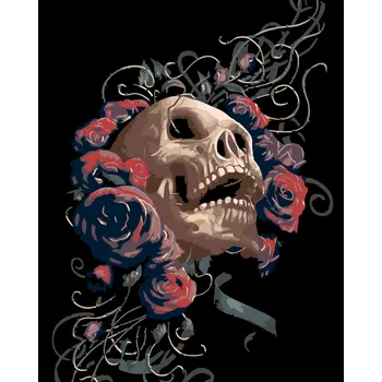ZUTY Malování podle čísel - LEBKA OVINUTÁ RŮŽEMI Rozměr: 40x50 cm, Rámování: vypnuté plátno na rám