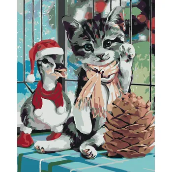 ZUTY Malování podle čísel - KACHNĚ A KOTĚ Rozměr: 40x50 cm, Rámování: vypnuté plátno na rám