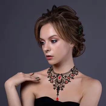 Souprava šperků B-TOP Dámský choker náhrdelník GOTHIC - černá/červená