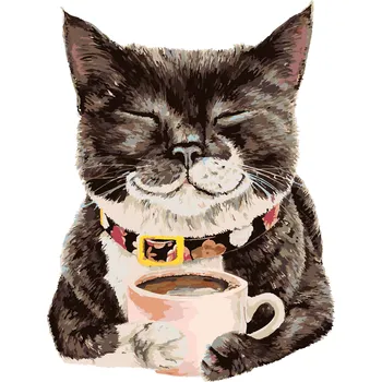 ZUTY Malování podle čísel - KOČKA A KÁVA (HOLLY SIMENTAL) Rozměr: 40x50 cm, Rámování: bez rámu a bez vypnutí plátna