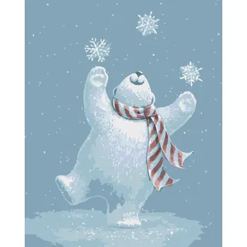 ZUTY Malování podle čísel - MEDVÍDEK ŽONGLUJÍCÍ S VLOČKAMI (SUE ELLEN BROWN) Rozměr: 40x50 cm, Rámování: bez rámu a bez vypnutí plátna