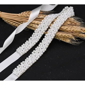 B-TOP LUXUSNÍ SVATEBNÍ PÁS S PERLAMI - smetanová/ bílá Druh barvy: Bílá