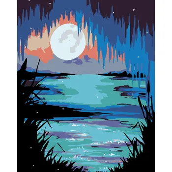 ZUTY Malování podle čísel - MĚSÍC NAD JEZEREM Rozměr: 40x50 cm, Rámování: bez rámu a bez vypnutí plátna