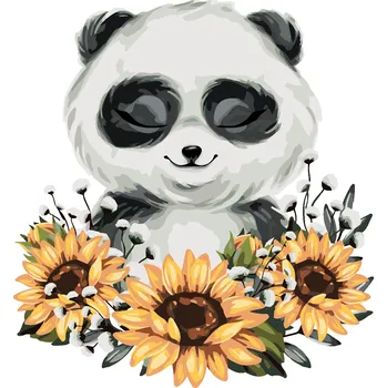 ZUTY Malování podle čísel - PANDA SE SLUNEČNICEMI Rozměr: 40x50 cm, Rámování: vypnuté plátno na rám