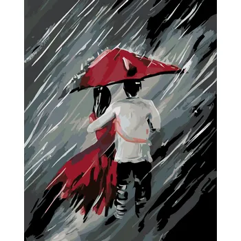 ZUTY Malování podle čísel - MILENCI POD DEŠTNÍKEM A SILNÝ DÉŠŤ Rozměr: 40x50 cm, Rámování: bez rámu a bez vypnutí plátna