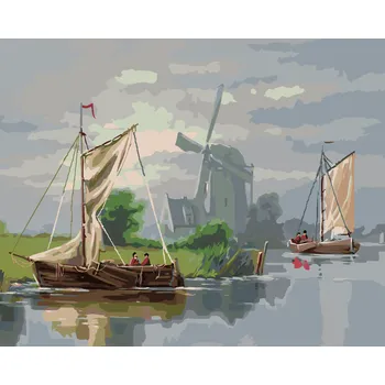 ZUTY Malování podle čísel - VĚTRNÝ MLÝN A PLACHETNIČKY Rozměr: 40x50 cm, Rámování: bez rámu a bez vypnutí plátna