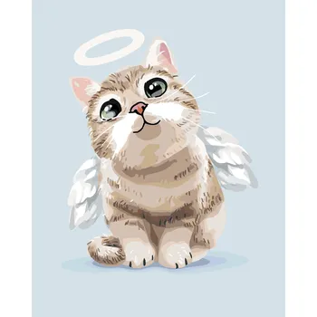 ZUTY Malování podle čísel - KOČKA ANDĚL Rozměr: 40x50 cm, Rámování: bez rámu a bez vypnutí plátna