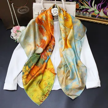 Šátek Velký šátek z hedvábí- Bílé břízy