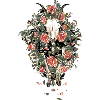 ZUTY Malování podle čísel - KOZÍ LEBKA V KVĚTINÁCH Rozměr: 80x100 cm, Rámování: vypnuté plátno na rám