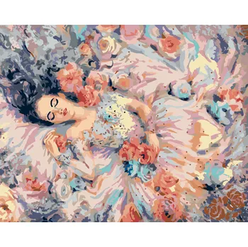 ZUTY Malování podle čísel - ŽENA OBKLOPENA RŮŽEMI Rozměr: 40x50 cm, Rámování: bez rámu a bez vypnutí plátna