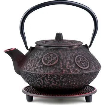 Konvice na čaj Čajová zahrada Japonská litinová konvice Sakai vínová 800 ml s podložkou