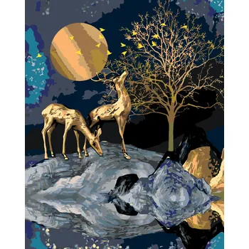 ZUTY Malování podle čísel - ZLATÝ JELEN NA SKÁLE Rozměr: 40x50 cm, Rámování: bez rámu a bez vypnutí plátna
