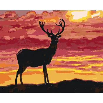 ZUTY Malování podle čísel - JELEN A ZÁPAD SLUNCE Rozměr: 40x50 cm, Rámování: bez rámu a bez vypnutí plátna