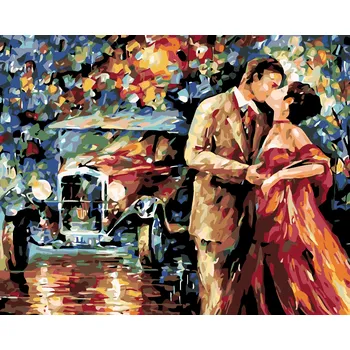 ZUTY Malování podle čísel - POLIBEK PŘED AUTEM Rozměr: 40x50 cm, Rámování: bez rámu a bez vypnutí plátna