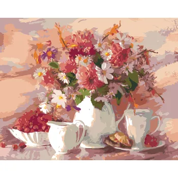 ZUTY Malování podle čísel - KVĚTINY V BÍLÉ VÁZE S BÍLÝM ŠÁLKEM Rozměr: 40x50 cm, Rámování: bez rámu a bez vypnutí plátna