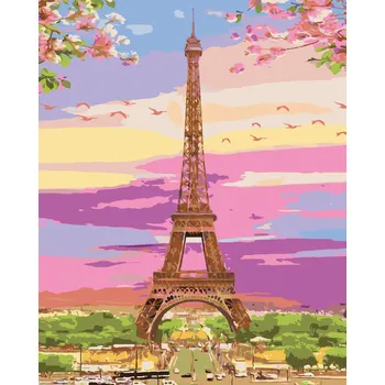 ZUTY Malování podle čísel - EIFFELOVA VĚŽ V JARNÍCH BARVÁCH Rozměr: 40x50 cm, Rámování: bez rámu a bez vypnutí plátna