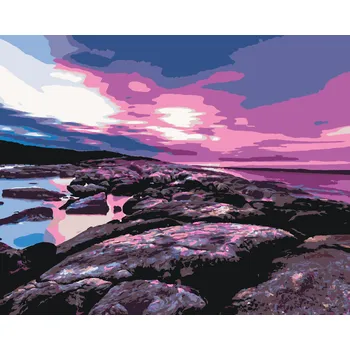 ZUTY Malování podle čísel - ZÁŘÍCÍ ZÁPAD SLUNCE NAD KAMENY Rozměr: 40x50 cm, Rámování: vypnuté plátno na rám