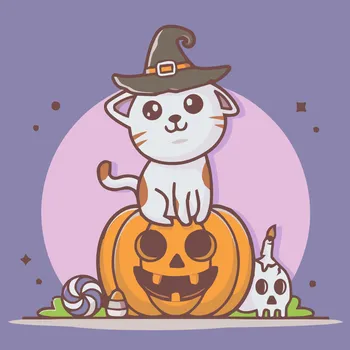 Malování podle čísel - Kočka na dýni Velikost: 50x50cm, Rámování: Pouze srolované plátno