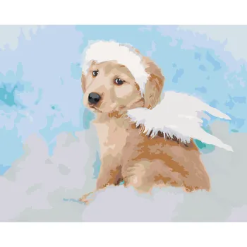 ZUTY Malování podle čísel - PES ANDĚL NA OBLÁČKU Rozměr: 40x50 cm, Rámování: vypnuté plátno na rám