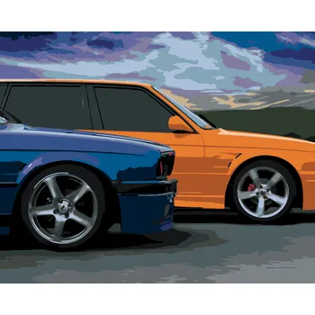ZUTY Malování podle čísel - DVĚ BAREVNÁ AUTA Rozměr: 40x50 cm, Rámování: bez rámu a bez vypnutí plátna