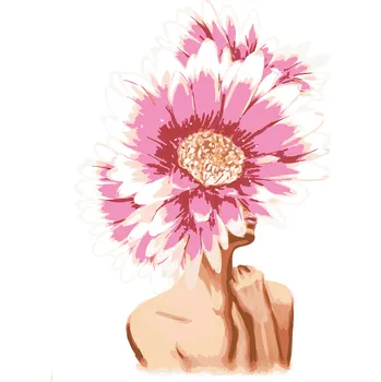 ZUTY Malování podle čísel - ŽENA S RŮŽOVOU KVĚTINOU NA HLAVĚ Rozměr: 80x100 cm, Rámování: bez rámu a bez vypnutí plátna