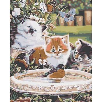 ZUTY Malování podle čísel - KOŤATA A PTÁČCI Rozměr: 40x50 cm, Rámování: bez rámu a bez vypnutí plátna