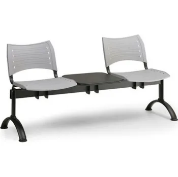 Plastová lavice šedá Visio LC9285S - podnož černá, 2 místná + stolek