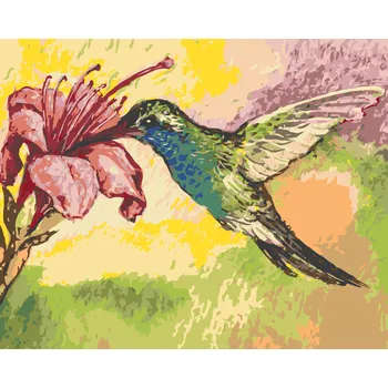 ZUTY Malování podle čísel - KOLIBŘÍK A RŮŽOVÁ KVĚTINA Rozměr: 40x50 cm, Rámování: bez rámu a bez vypnutí plátna