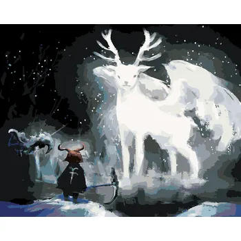 Hračka ZUTY Malování podle čísel - MAGICKÝ BÍLÝ JELEN V LESE Rozměr: 40x50 cm, Rámování: bez rámu a bez vypnutí plátna