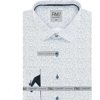 Pánská košile Pánská košile AMJ bavlněná, bílá, modře puntíkovaná vzorovaná, VDSBR1310, dlouhý rukáv slim fit, vel. 41